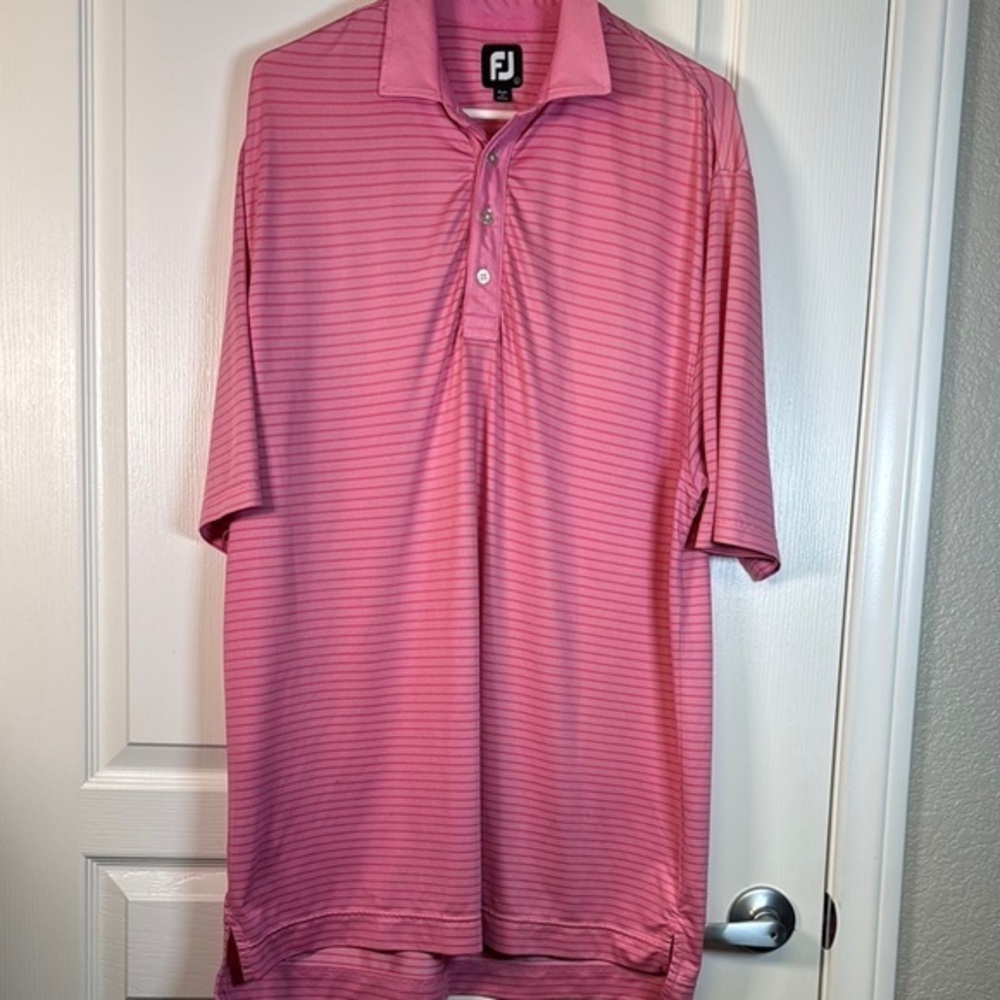 Footjoy Foot Joy Pink Stripe Polo Golf Shirt Size Large EUC #2652
